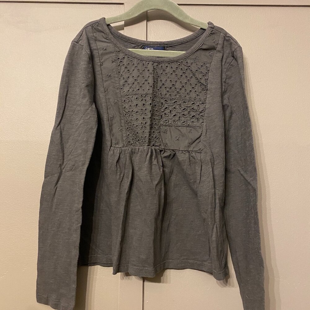 Girls Gap. "Soft Black" Long Sleeve Yoke Tee - Large (10)
